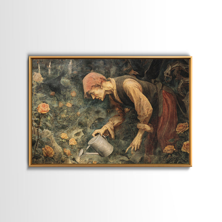 The Graveyard Gardener, Dark Renaissance Art, Landscape Wall Art, Dark Halloween Decor, Canvas Print, Halloween Wall Art
