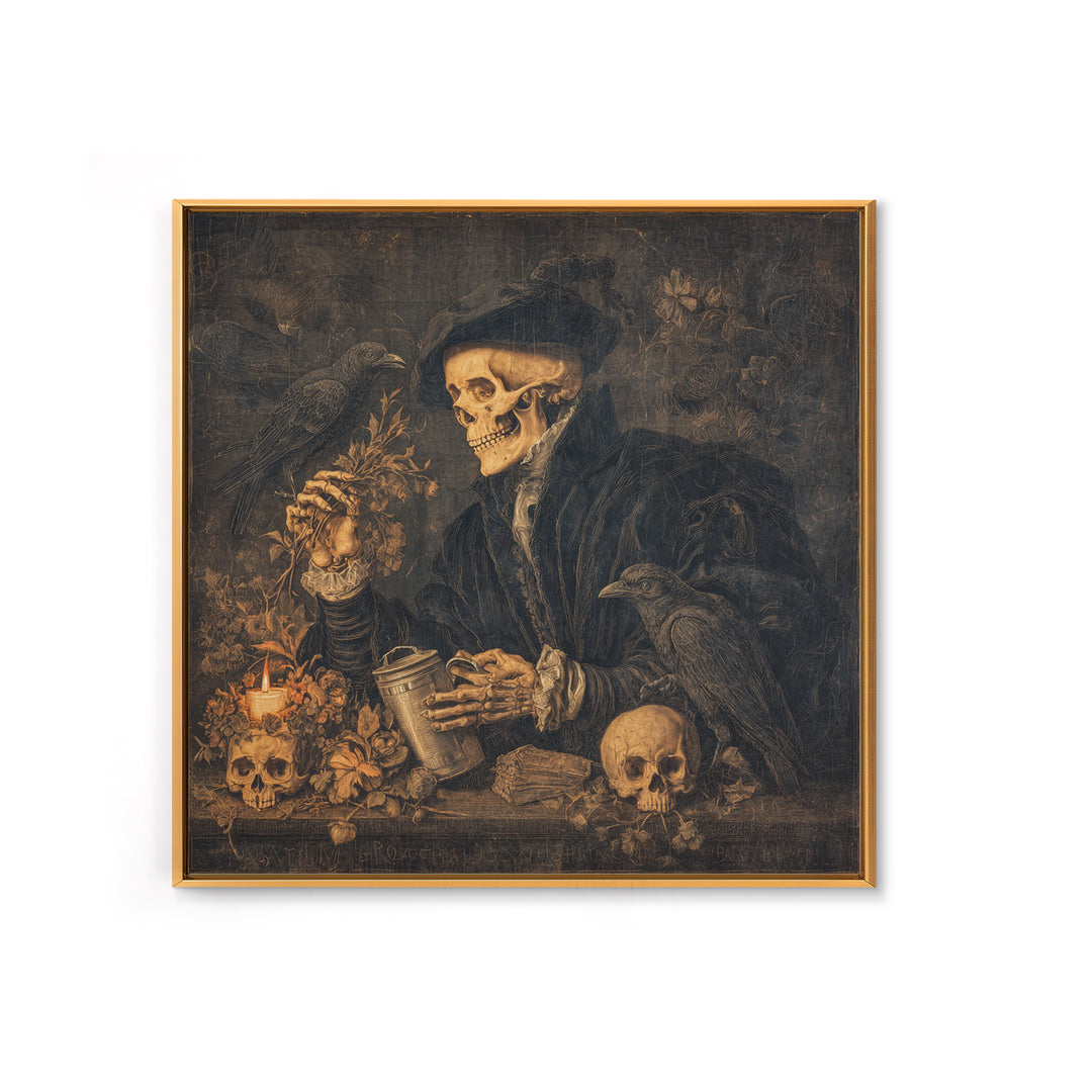 The Graveyard Gardener, Danse Macabre Art, Square Wall Art, Macabre Wall Art, Canvas Print, Halloween Wall Art
