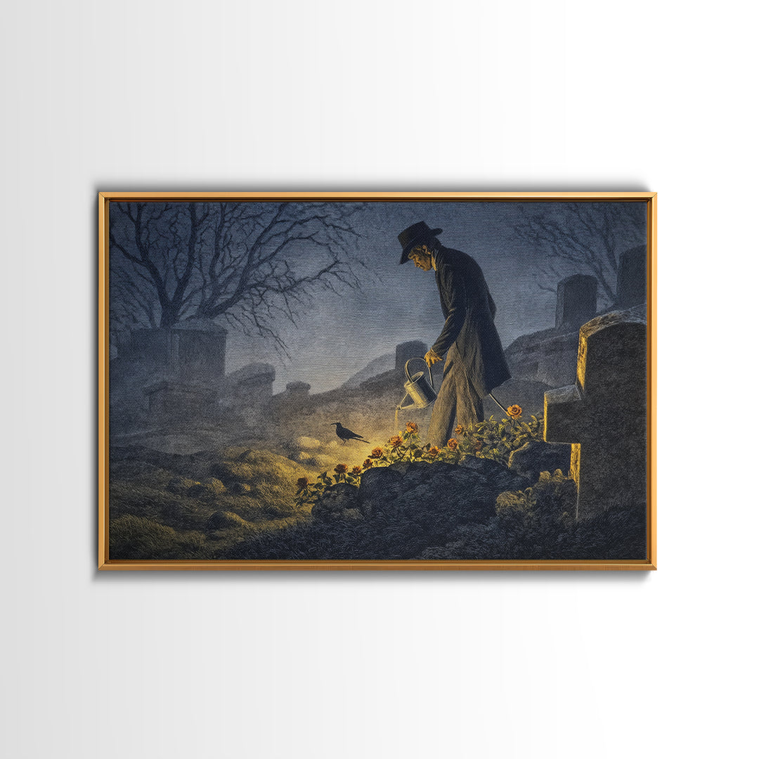 The Graveyard Gardener, Romantic Gothic Landscape, Landscape Wall Art, Dark Halloween Decor, Canvas Print, Halloween Wall Art
