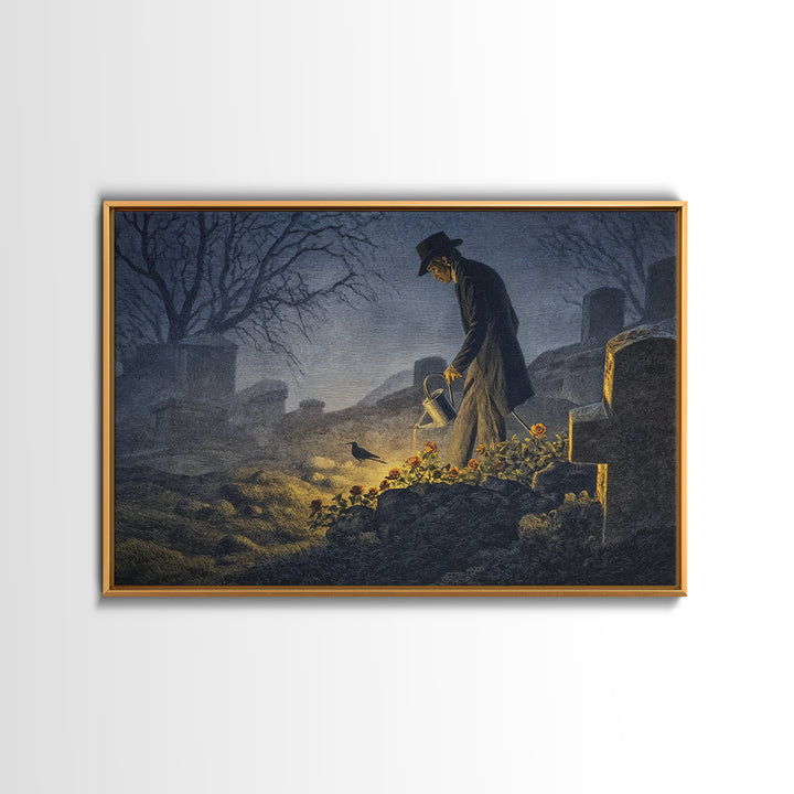 The Graveyard Gardener, Romantic Gothic Landscape, Landscape Wall Art, Dark Halloween Decor, Canvas Print, Halloween Wall Art