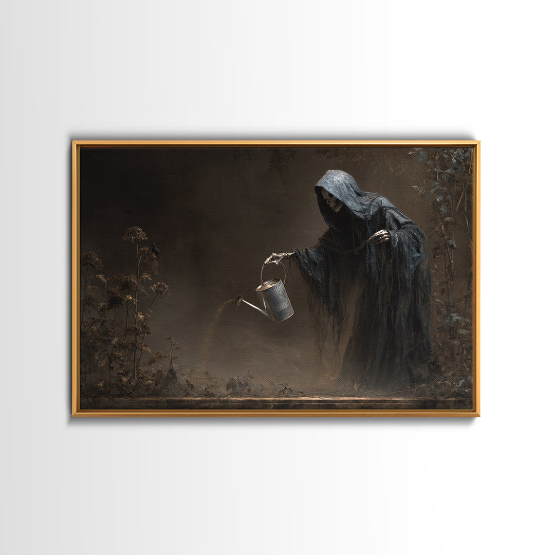 The Graveyard Gardener, Symbolist Gothic Landscape, Landscape Wall Art, Dark Halloween Decor, Framed Canvas Print, Halloween Wall Art
