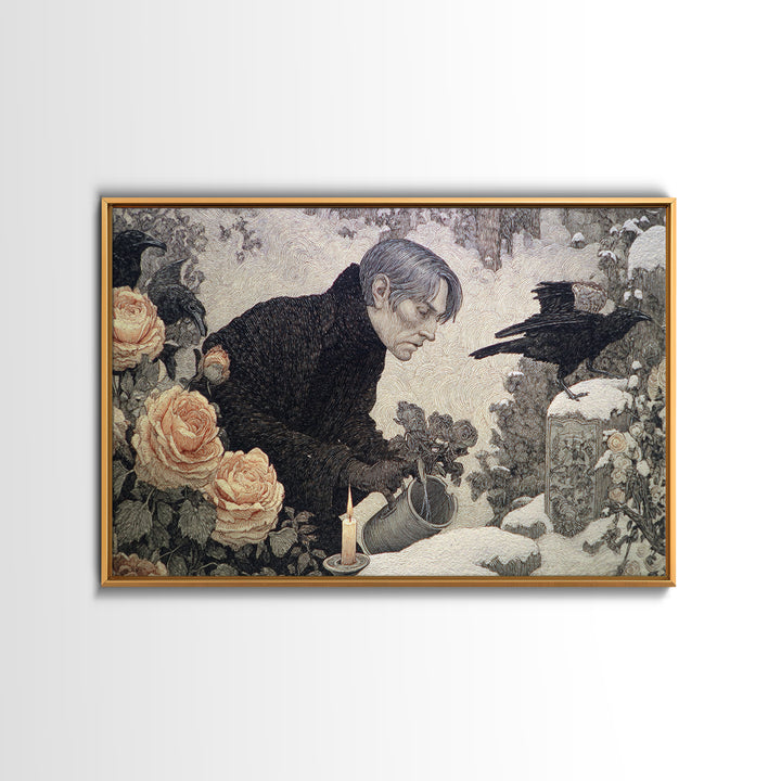 The Graveyard Gardener, Symbolist Death Art, Landscape Wall Art, Macabre Wall Art, Canvas Print, Halloween Wall Art