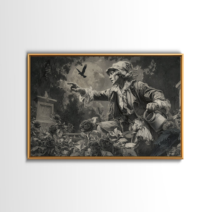 The Graveyard Gardener, Symbolist Etching Art, Landscape Wall Art, Dark Halloween Decor, Canvas Print, Halloween Wall Art