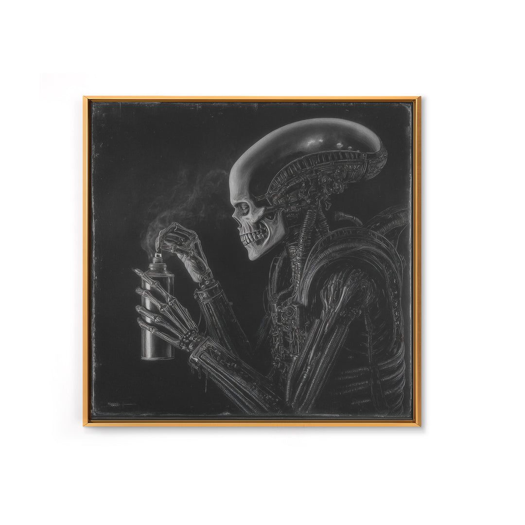 The Graveyard Gardener, Biomechanical Horror Art, Square Wall Art, Dark Fantasy Wall Art, Framed Canvas Print, Halloween Wall Art