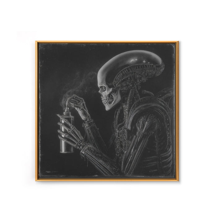 The Graveyard Gardener, Biomechanical Horror Art, Square Wall Art, Dark Fantasy Wall Art, Framed Canvas Print, Halloween Wall Art