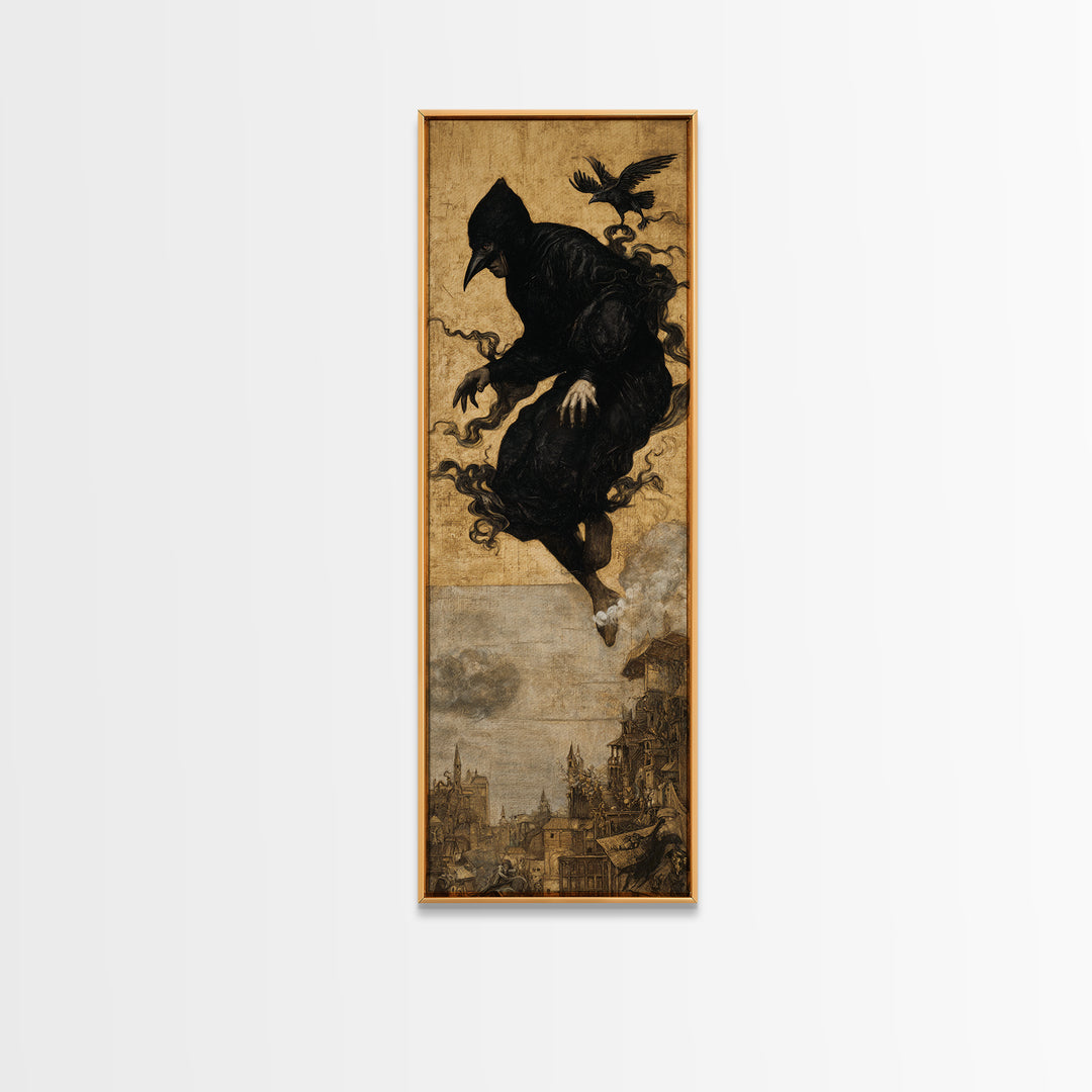 The Crow-Masked Assassin, Medieval Grotesque Art, Tall Narrow Wall Art, Gothic Horror Wall Art, Canvas Print, Halloween Wall Art