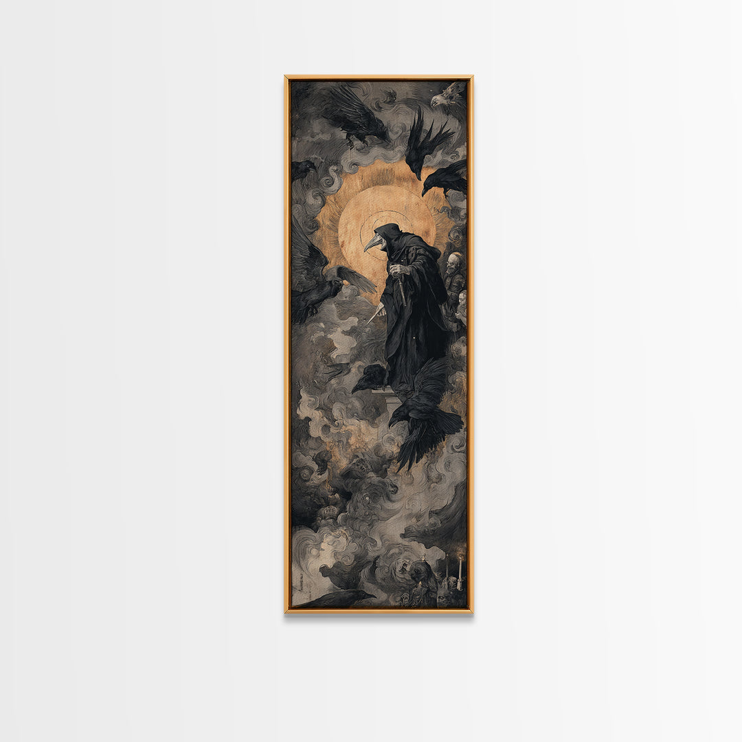 The Crow-Masked Assassin, Dark Renaissance Art, Tall Narrow Wall Art, Dark Halloween Decor, Canvas Print, Halloween Wall Art