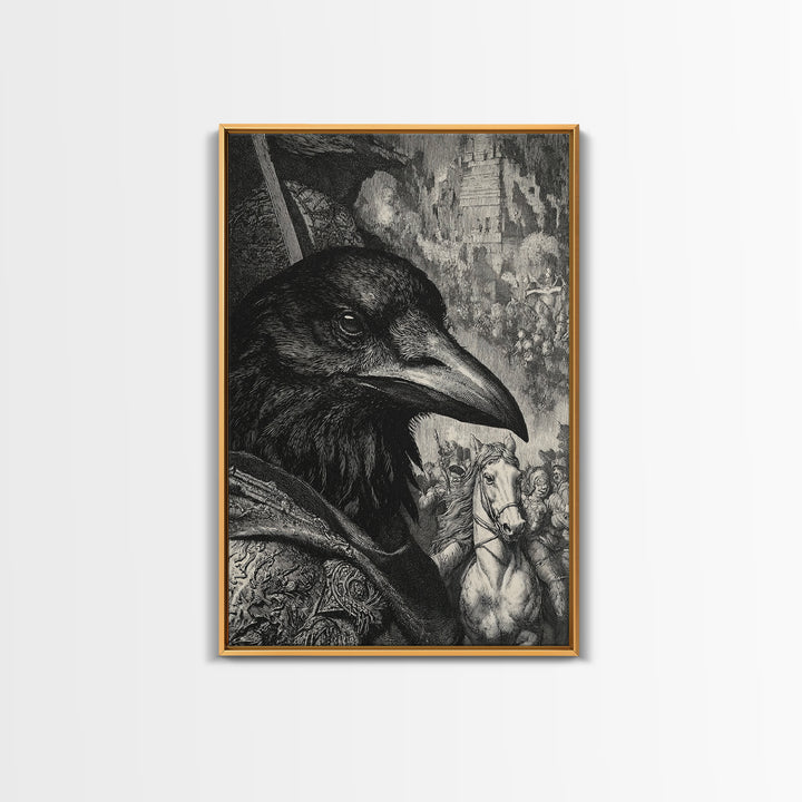 The Crow-Masked Assassin, Renaissance Engraving Art, Vertical Wall Art, Gothic Horror Wall Art, Framed Canvas Print, Halloween Wall Art