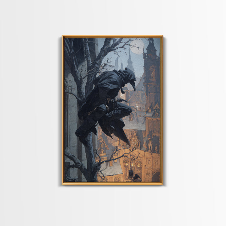 The Crow-Masked Assassin, Danse Macabre Art, Vertical Wall Art, Dark Halloween Decor, Canvas Print, Halloween Wall Art