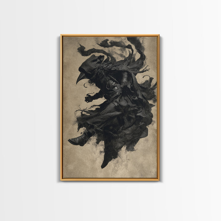 The Crow-Masked Assassin, Dark Romantic Horror Art, Vertical Wall Art, Dark Halloween Decor, Framed Canvas Print, Halloween Wall Art