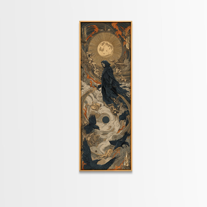 The Crow-Masked Assassin, Visionary Gothic Art, Tall Narrow Wall Art, Dark Halloween Decor, Framed Canvas Print, Halloween Wall Art