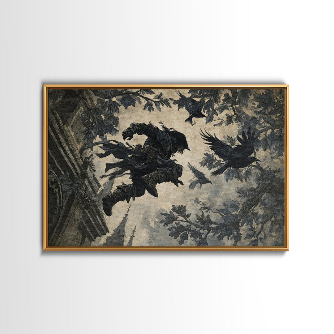 The Crow-Masked Assassin, Romantic Gothic Landscape, Landscape Wall Art, Gothic Horror Wall Art, Framed Canvas Print