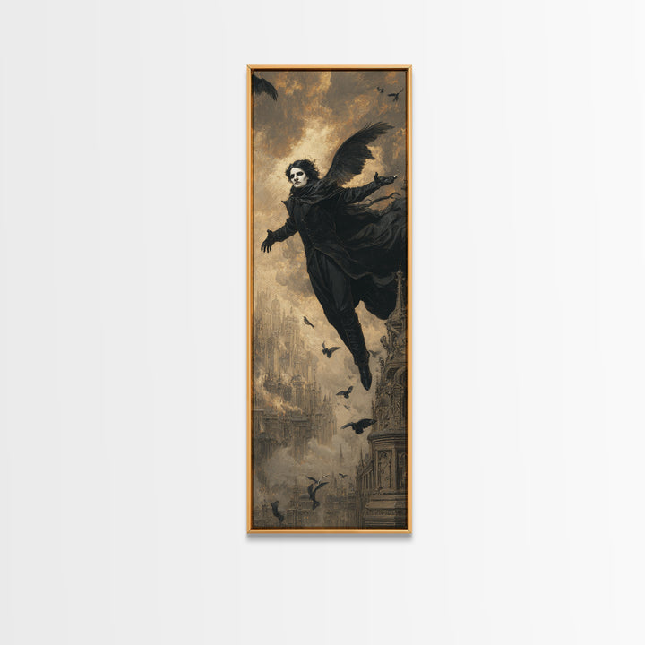 The Crow-Masked Assassin, Apocalyptic Romantic Art, Tall Narrow Wall Art, Gothic Horror Wall Art, Framed Canvas Print, Halloween Wall Art