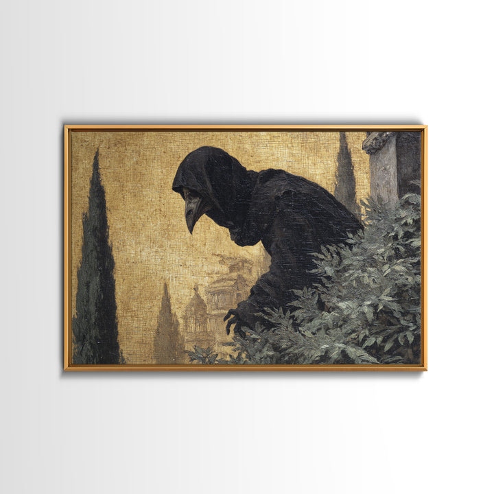 The Crow-Masked Assassin, Symbolist Gothic Landscape, Landscape Wall Art, Dark Halloween Decor, Framed Canvas Print, Halloween Wall Art