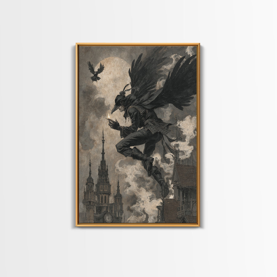 The Crow-Masked Assassin, Dark Symbolist Art, Vertical Wall Art, Macabre Wall Art, Canvas Print, Halloween Wall Art