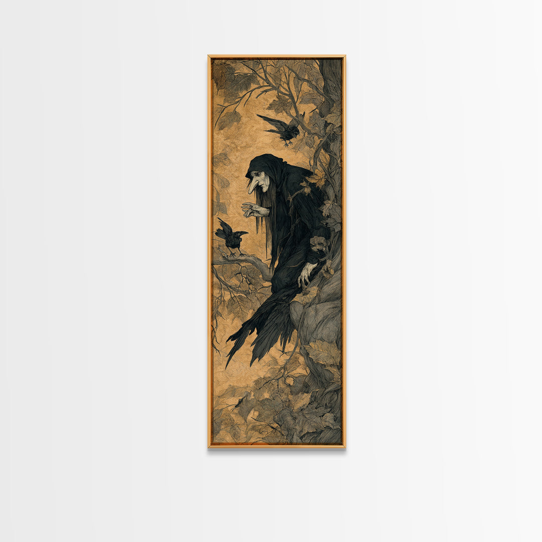 The Crow-Masked Assassin, Gothic Storybook Art, Tall Narrow Wall Art, Gothic Horror Wall Art, Framed Canvas Print, Halloween Wall Art