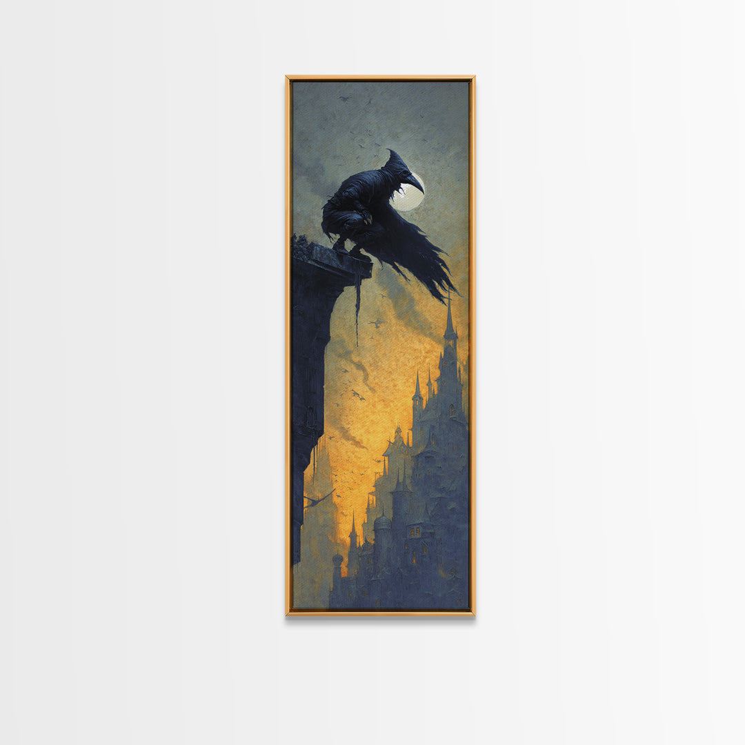 The Crow-Masked Assassin, Surreal Apocalyptic Art, Tall Narrow Wall Art, Dark Halloween Decor, Canvas Print, Halloween Wall Art