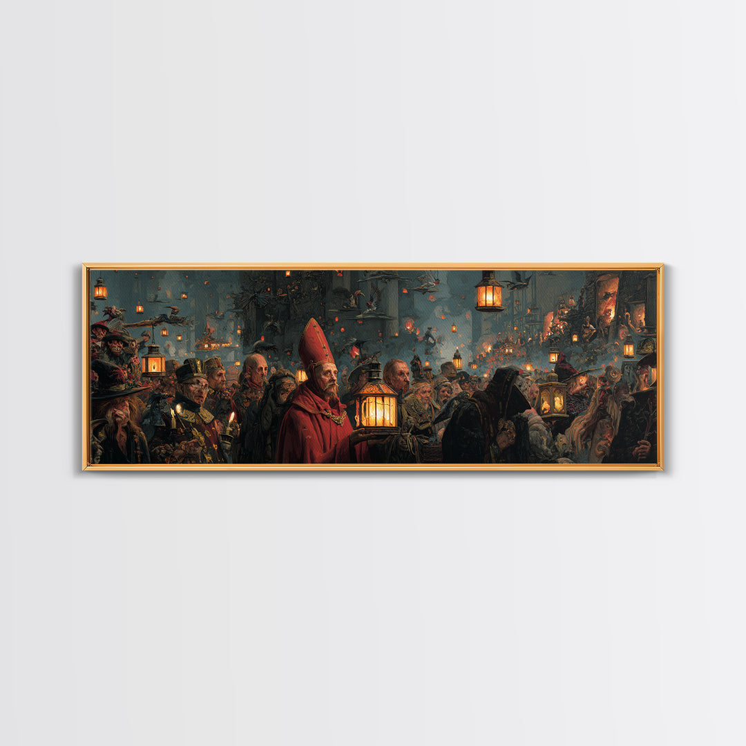 The Lantern Mage, Medieval Grotesque Art, Extra Wide Wall Art, Dark Fantasy Wall Art, Canvas Print, Halloween Wall Art