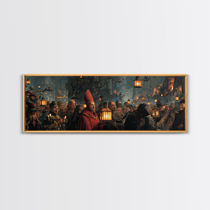 The Lantern Mage, Medieval Grotesque Art, Extra Wide Wall Art, Dark Fantasy Wall Art, Canvas Print, Halloween Wall Art