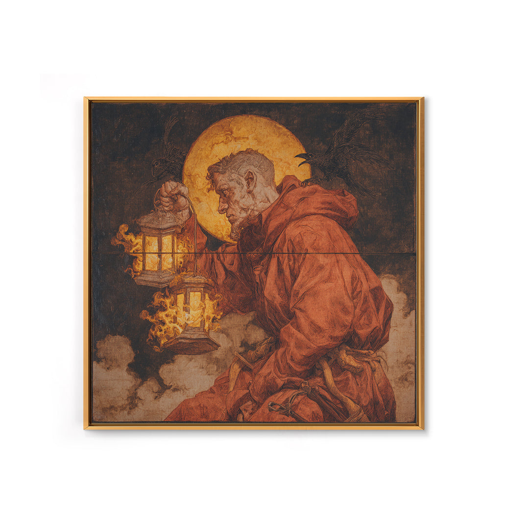 The Lantern Mage, Dark Renaissance Art, Square Wall Art, Gothic Horror Wall Art, Canvas Print, Halloween Wall Art