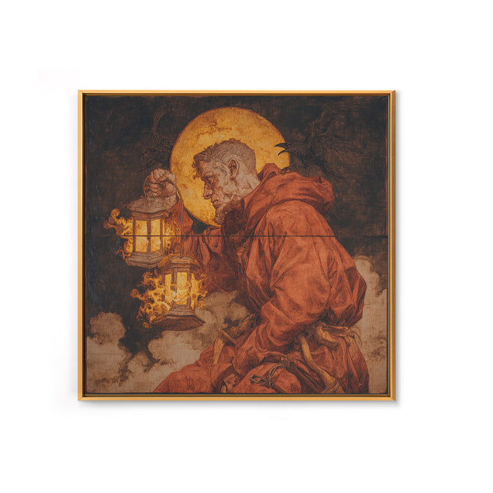 The Lantern Mage, Dark Renaissance Art, Square Wall Art, Gothic Horror Wall Art, Canvas Print, Halloween Wall Art