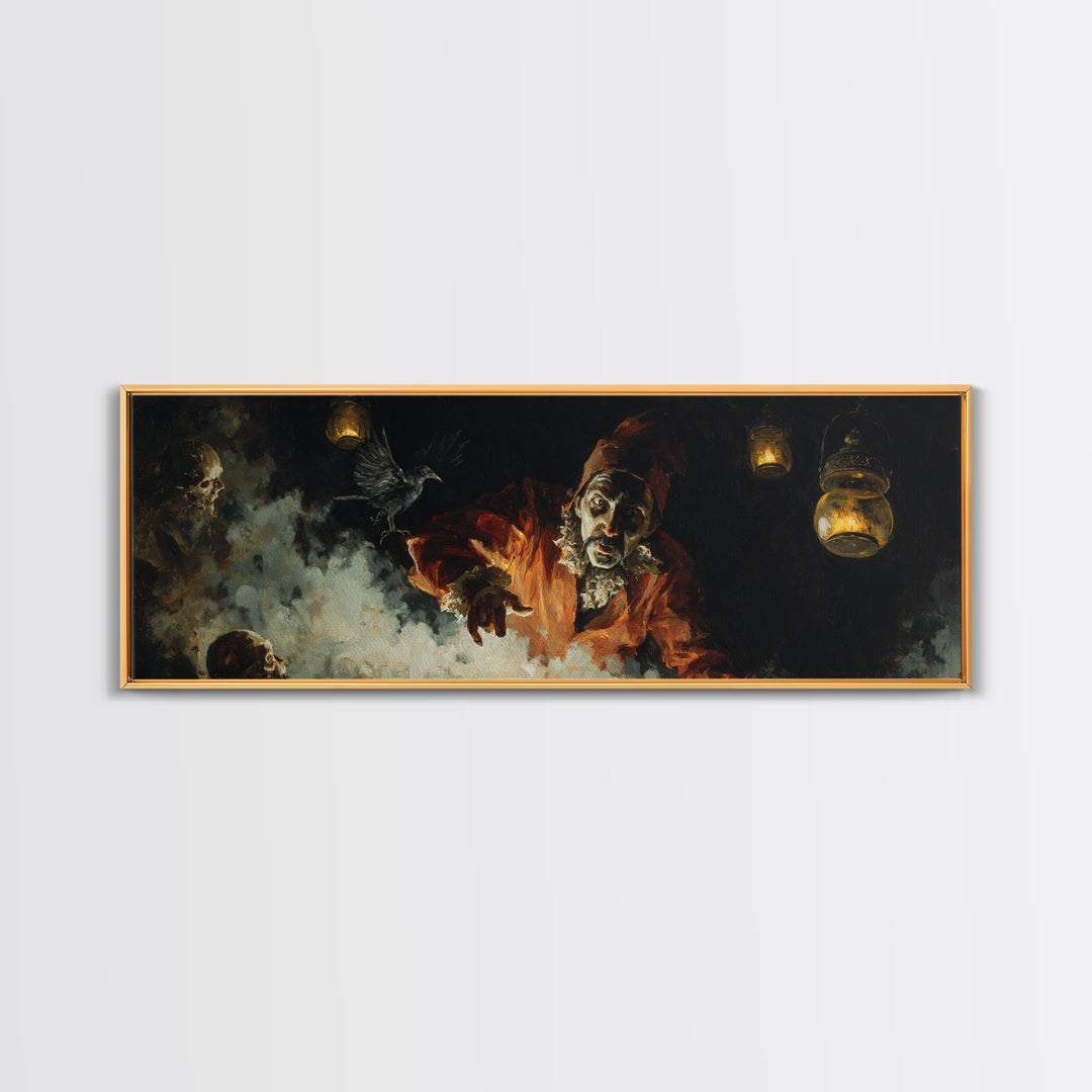 The Lantern Mage, Dark Romantic Horror Art, Extra Wide Wall Art, Gothic Horror Wall Art, Framed Canvas Print, Halloween Wall Art
