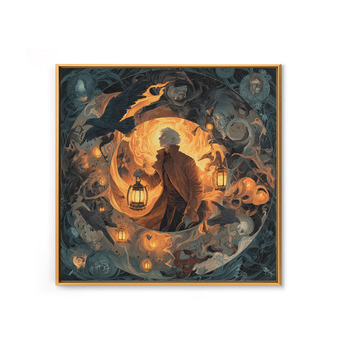 The Lantern Mage, Gothic Nightmare Art, Square Wall Art, Macabre Wall Art, Canvas Print, Halloween Wall Art, Gothic Home Decor