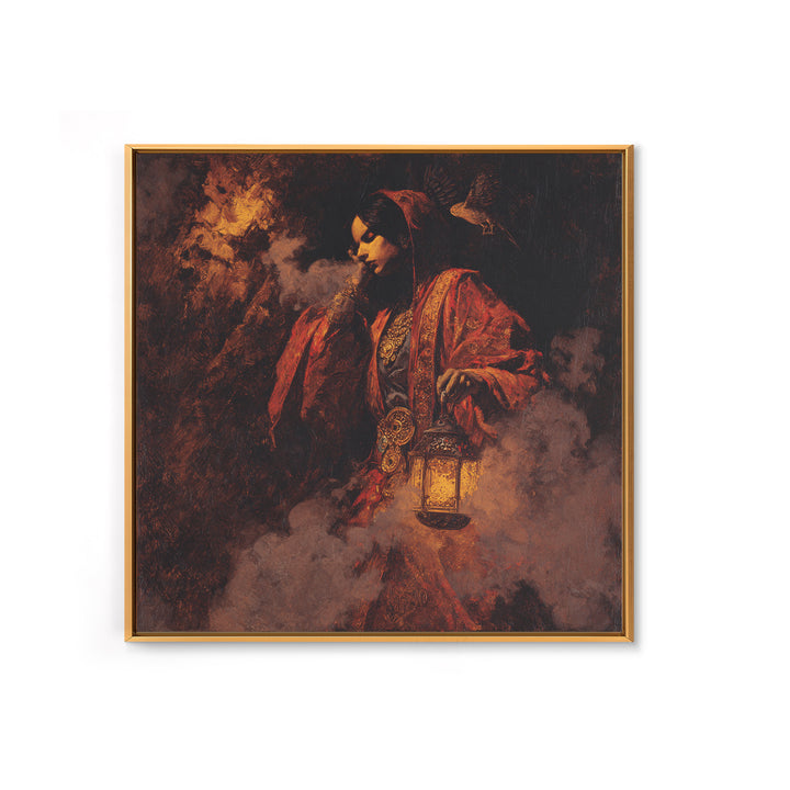 The Lantern Mage, Ornate Symbolist Art, Square Wall Art, Dark Halloween Decor, Canvas Print, Halloween Wall Art, Dark Fantasy Art