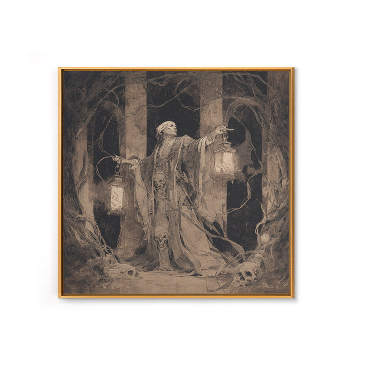 The Lantern Mage, Decadent Gothic Art, Square Wall Art, Macabre Wall Art, Canvas Print, Halloween Wall Art, Seasonal Home Decor
