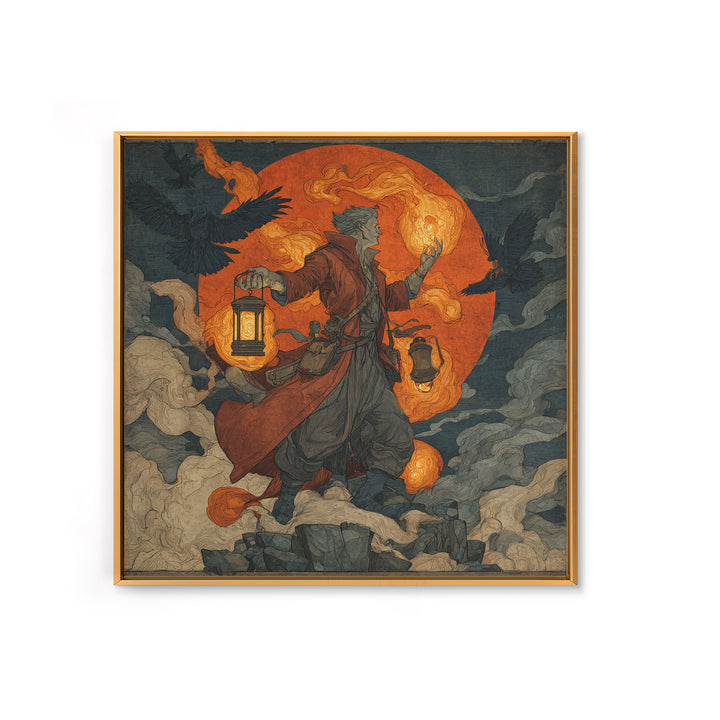 The Lantern Mage, Symbolist Etching Art, Square Wall Art, Gothic Horror Wall Art, Canvas Print, Halloween Wall Art, Gothic Home Decor
