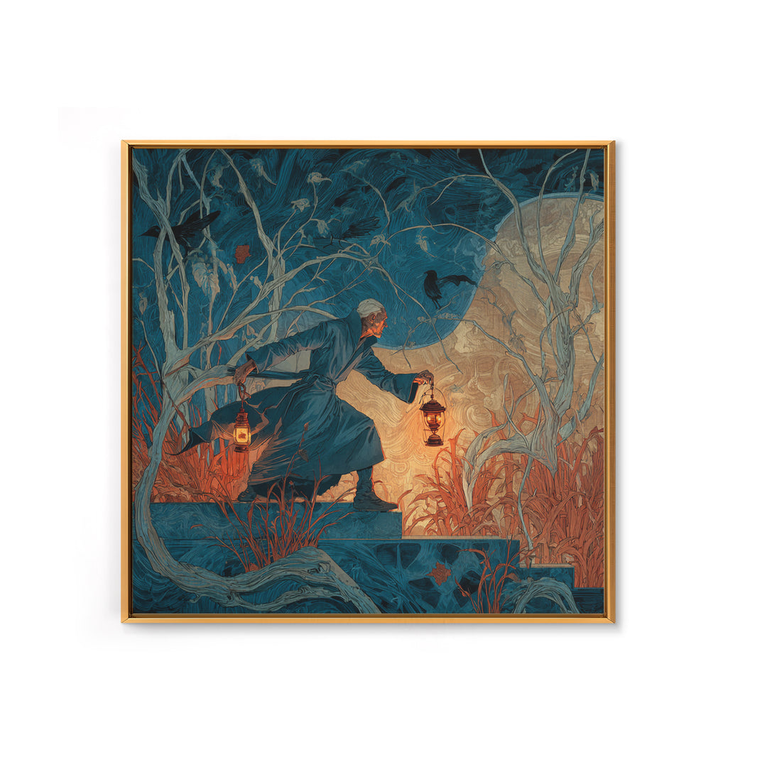 The Lantern Mage, Expressionist Gothic Art, Square Wall Art, Dark Halloween Decor, Canvas Print, Halloween Wall Art, Horror Wall Art