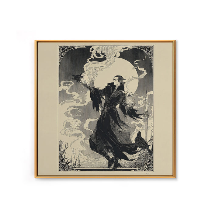The Lantern Mage, Decadent Line Art, Square Wall Art, Macabre Wall Art, Canvas Print, Halloween Wall Art, Dark Fantasy Art