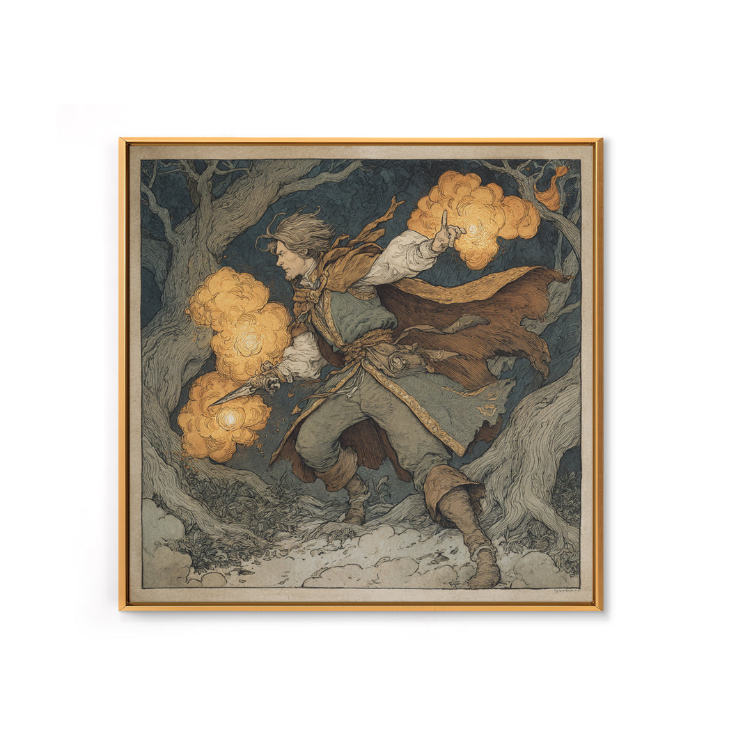 The Lantern Mage, Gothic Storybook Art, Square Wall Art, Gothic Horror Wall Art, Framed Canvas Print, Halloween Wall Art