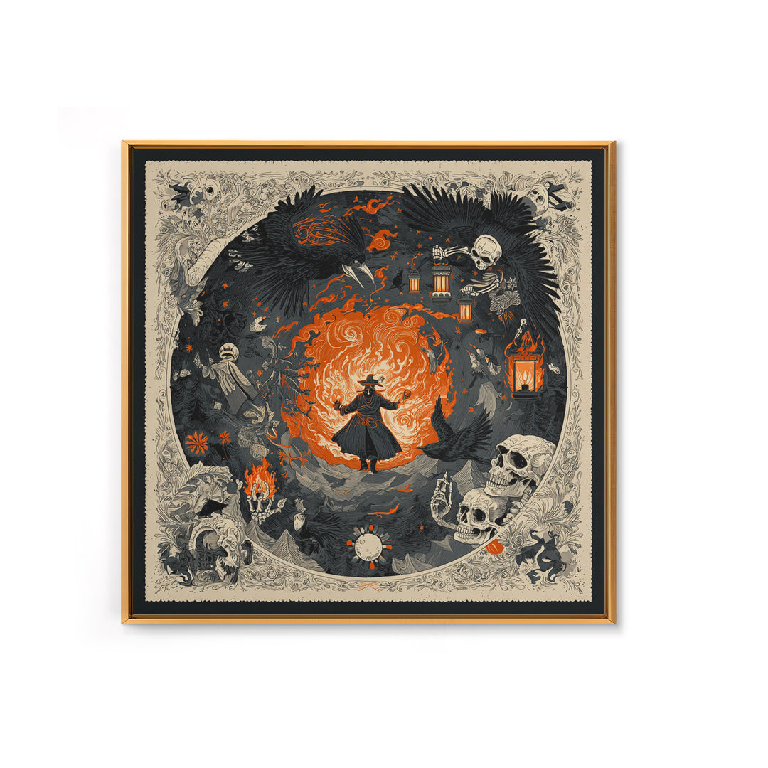 The Lantern Mage, Macabre Folk Print Art, Square Wall Art, Dark Fantasy Wall Art, Framed Canvas Print, Halloween Wall Art