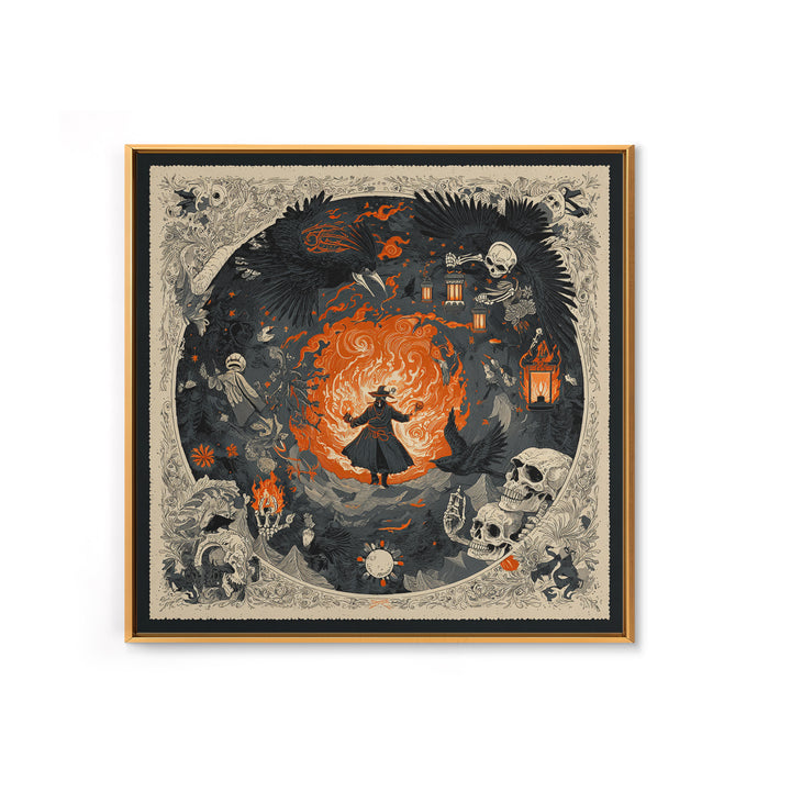 The Lantern Mage, Macabre Folk Print Art, Square Wall Art, Dark Fantasy Wall Art, Framed Canvas Print, Halloween Wall Art