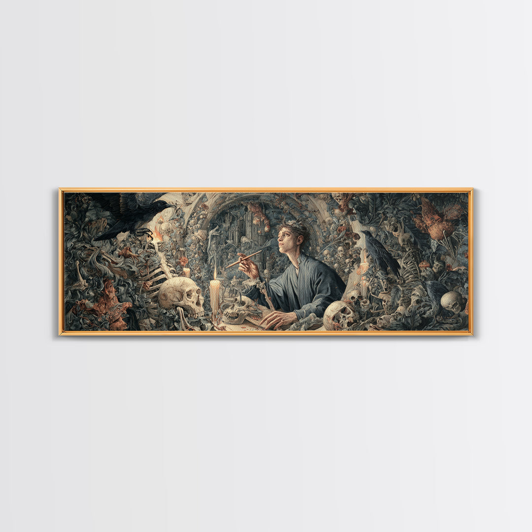 The Bone Sculptor, Medieval Grotesque Art, Extra Wide Wall Art, Gothic Horror Wall Art, Framed Canvas Print, Halloween Wall Art