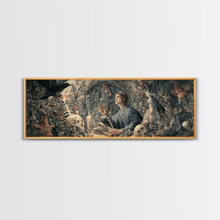 The Bone Sculptor, Medieval Grotesque Art, Extra Wide Wall Art, Gothic Horror Wall Art, Framed Canvas Print, Halloween Wall Art