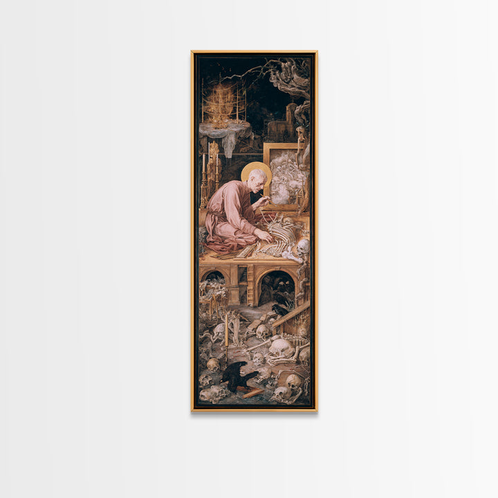 The Bone Sculptor, Dark Renaissance Art, Tall Narrow Wall Art, Dark Halloween Decor, Framed Canvas Print, Halloween Wall Art