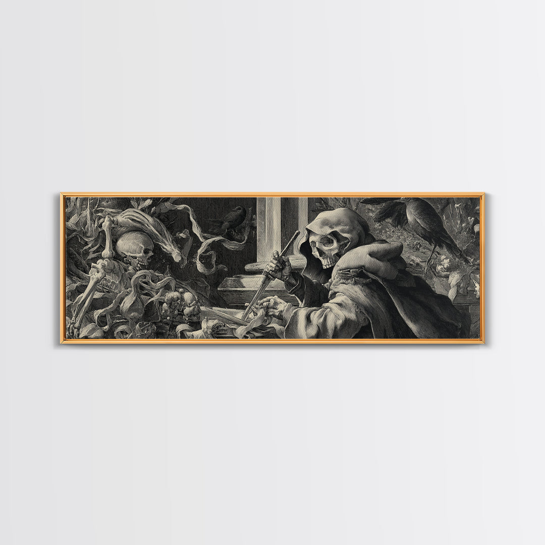 The Bone Sculptor, Danse Macabre Art, Extra Wide Wall Art, Gothic Horror Wall Art, Framed Canvas Print