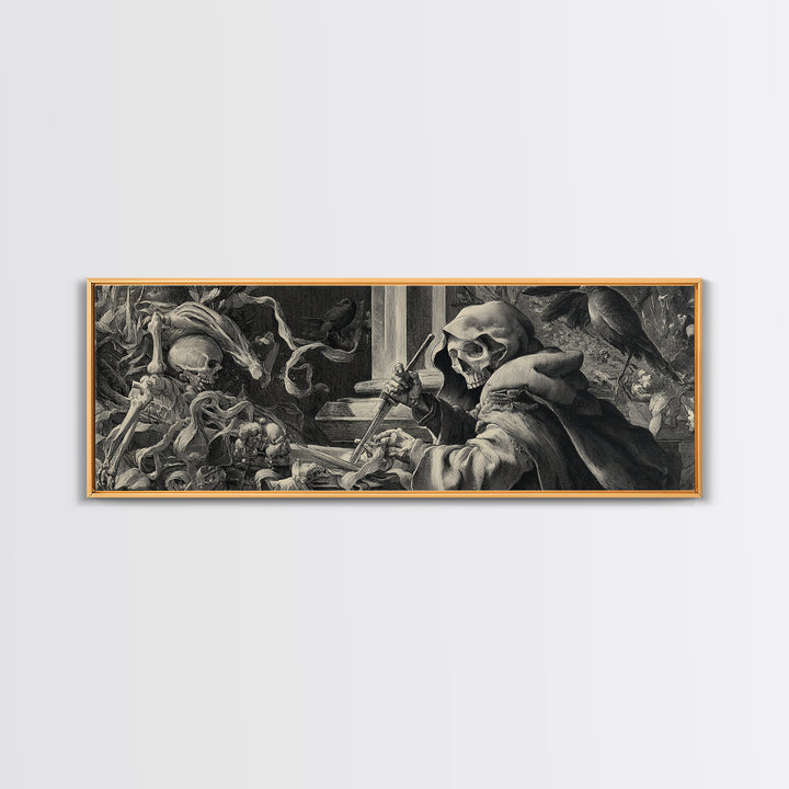 The Bone Sculptor, Danse Macabre Art, Extra Wide Wall Art, Gothic Horror Wall Art, Framed Canvas Print