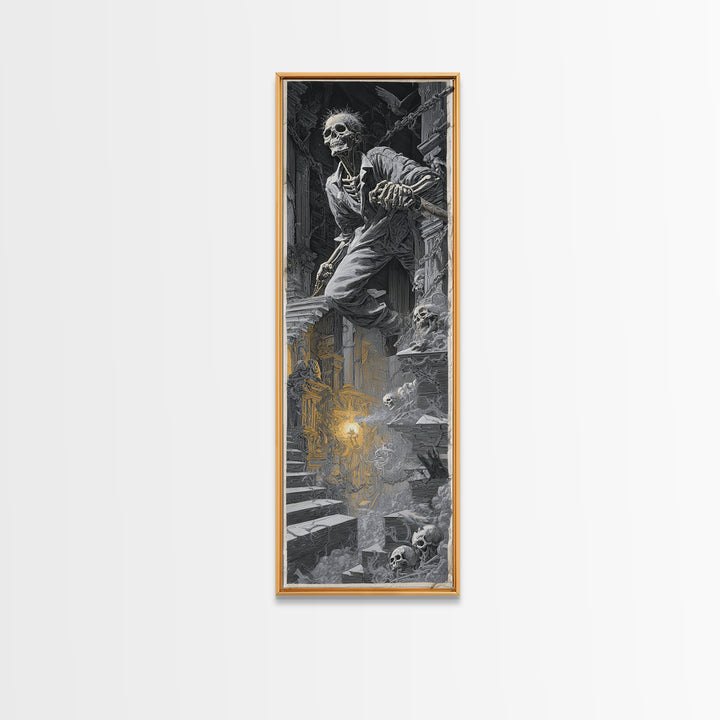 The Bone Sculptor, Architectural Etching Art, Tall Narrow Wall Art, Dark Fantasy Wall Art, Canvas Print, Halloween Wall Art