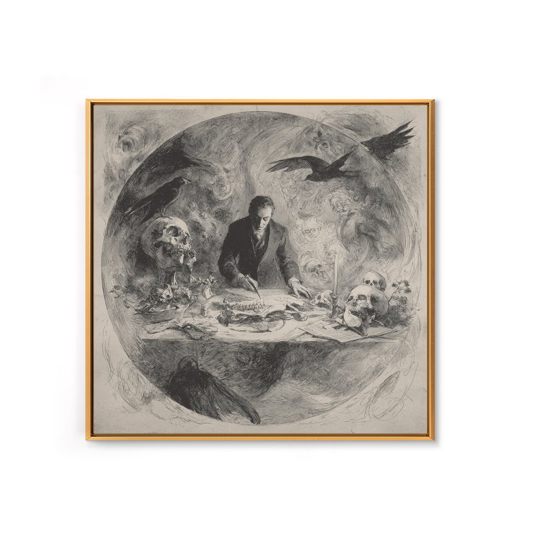 The Bone Sculptor, Symbolist Dream Art, Square Wall Art, Macabre Wall Art, Framed Canvas Print, Halloween Wall Art, Spooky Wall Decor