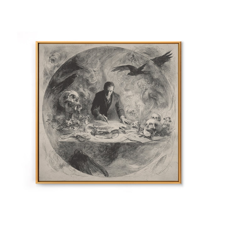 The Bone Sculptor, Symbolist Dream Art, Square Wall Art, Macabre Wall Art, Framed Canvas Print, Halloween Wall Art, Spooky Wall Decor