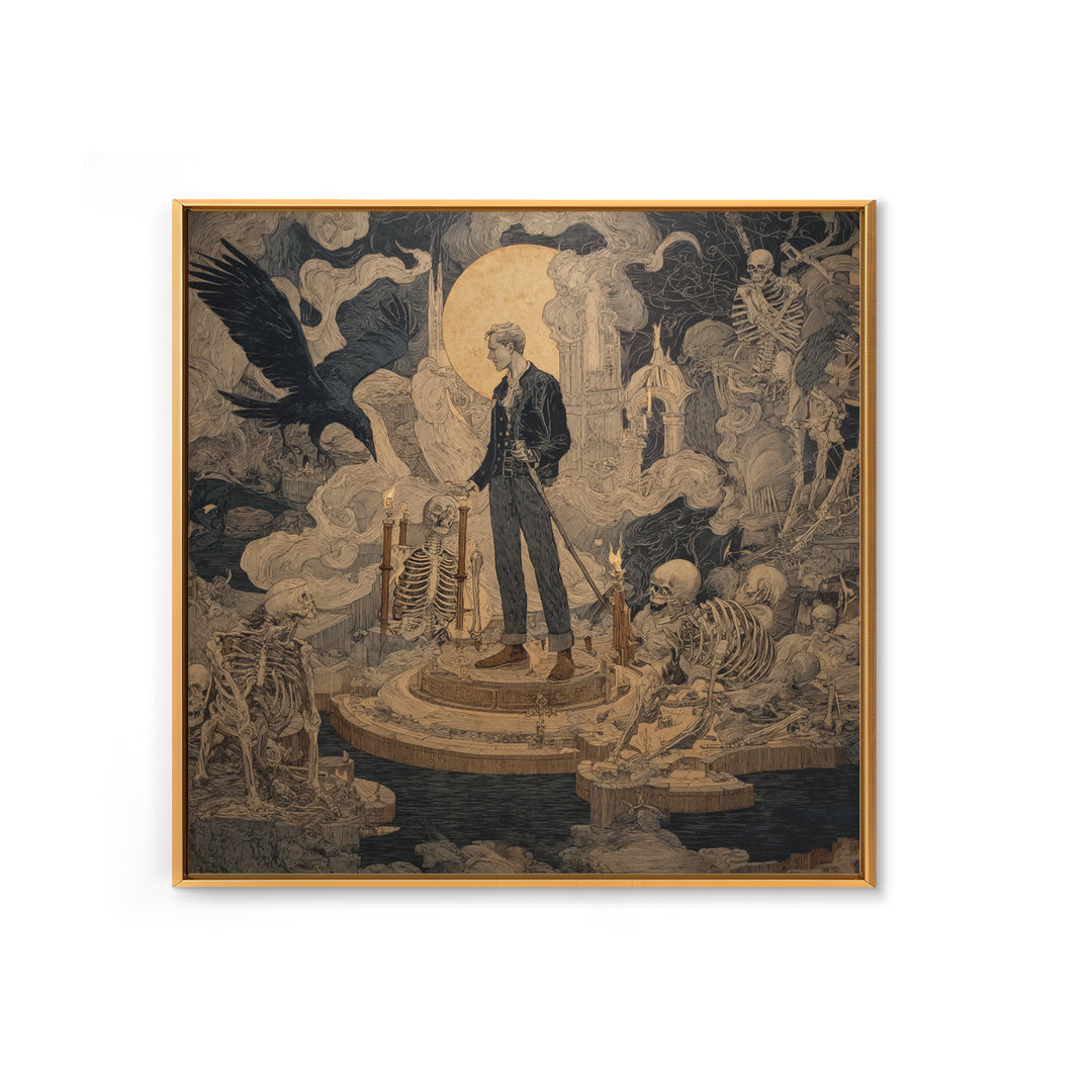 The Bone Sculptor, Symbolist Etching Art, Square Wall Art, Dark Fantasy Wall Art, Canvas Print, Halloween Wall Art, Gothic Home Decor