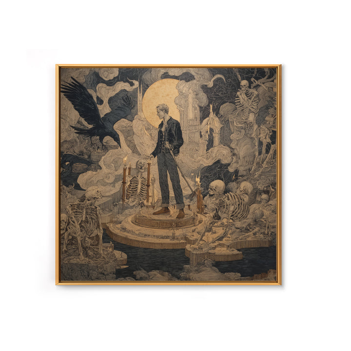 The Bone Sculptor, Symbolist Etching Art, Square Wall Art, Dark Fantasy Wall Art, Canvas Print, Halloween Wall Art, Gothic Home Decor
