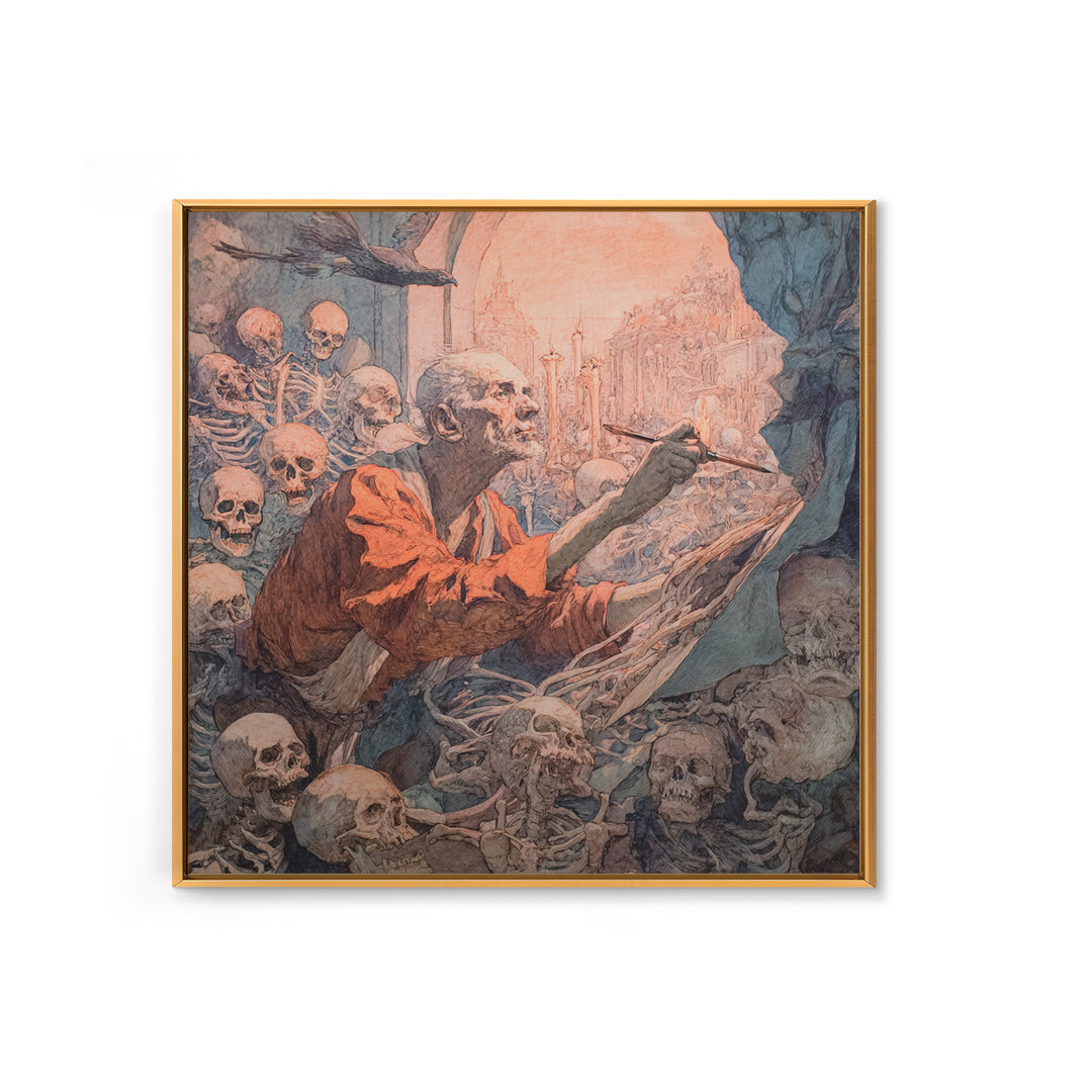The Bone Sculptor, Grotesque Carnival Art, Square Wall Art, Dark Fantasy Wall Art, Framed Canvas Print, Halloween Wall Art