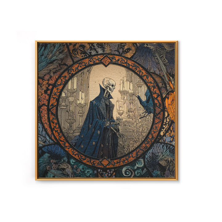 The Bone Sculptor, Stained Glass Gothic Art, Square Wall Art, Dark Halloween Decor, Canvas Print, Halloween Wall Art