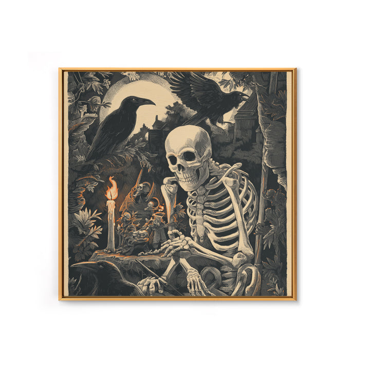 The Bone Sculptor, Macabre Folk Print Art, Square Wall Art, Macabre Wall Art, Framed Canvas Print, Halloween Wall Art