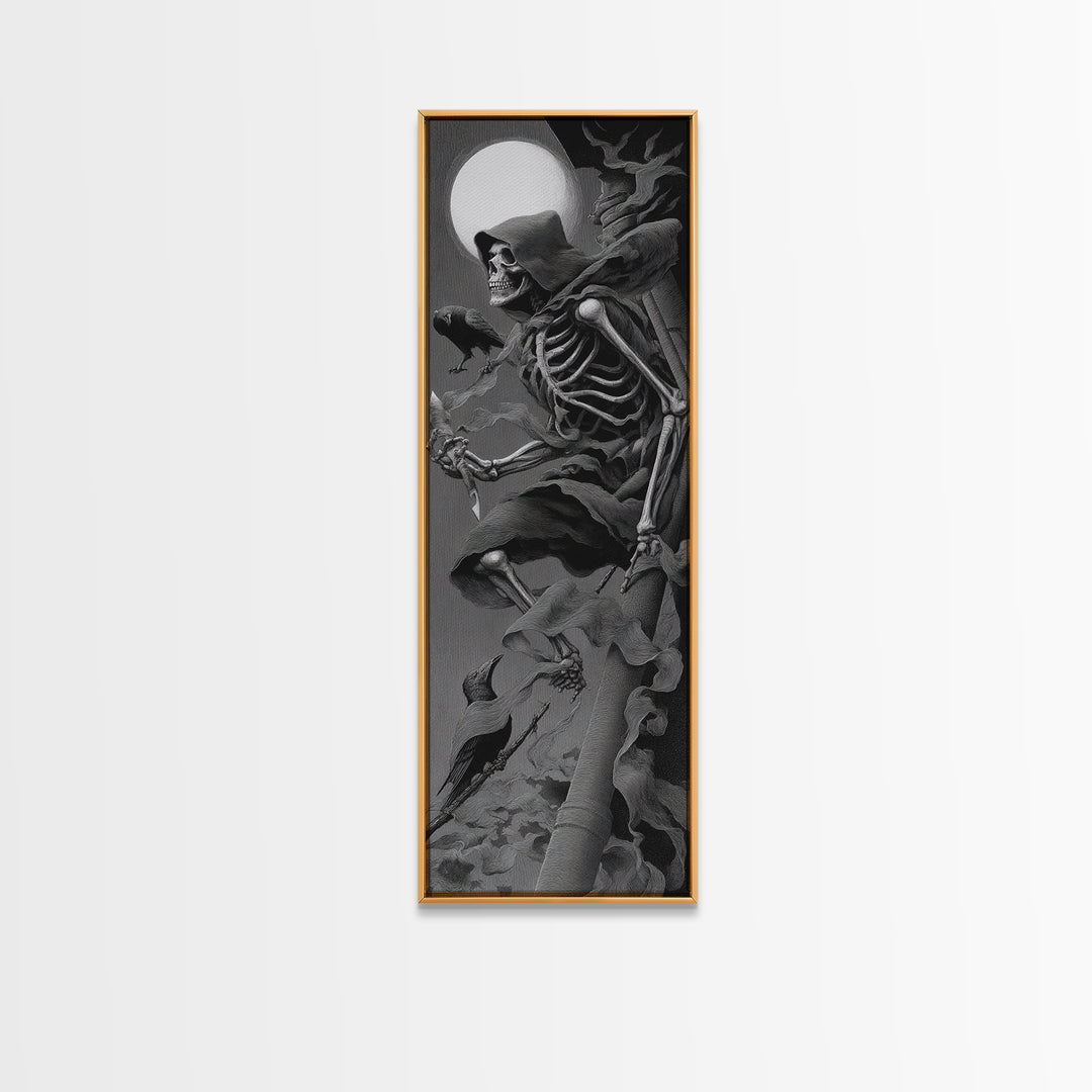 The Bone Sculptor, Biomechanical Horror Art, Tall Narrow Wall Art, Dark Fantasy Wall Art, Canvas Print, Halloween Wall Art