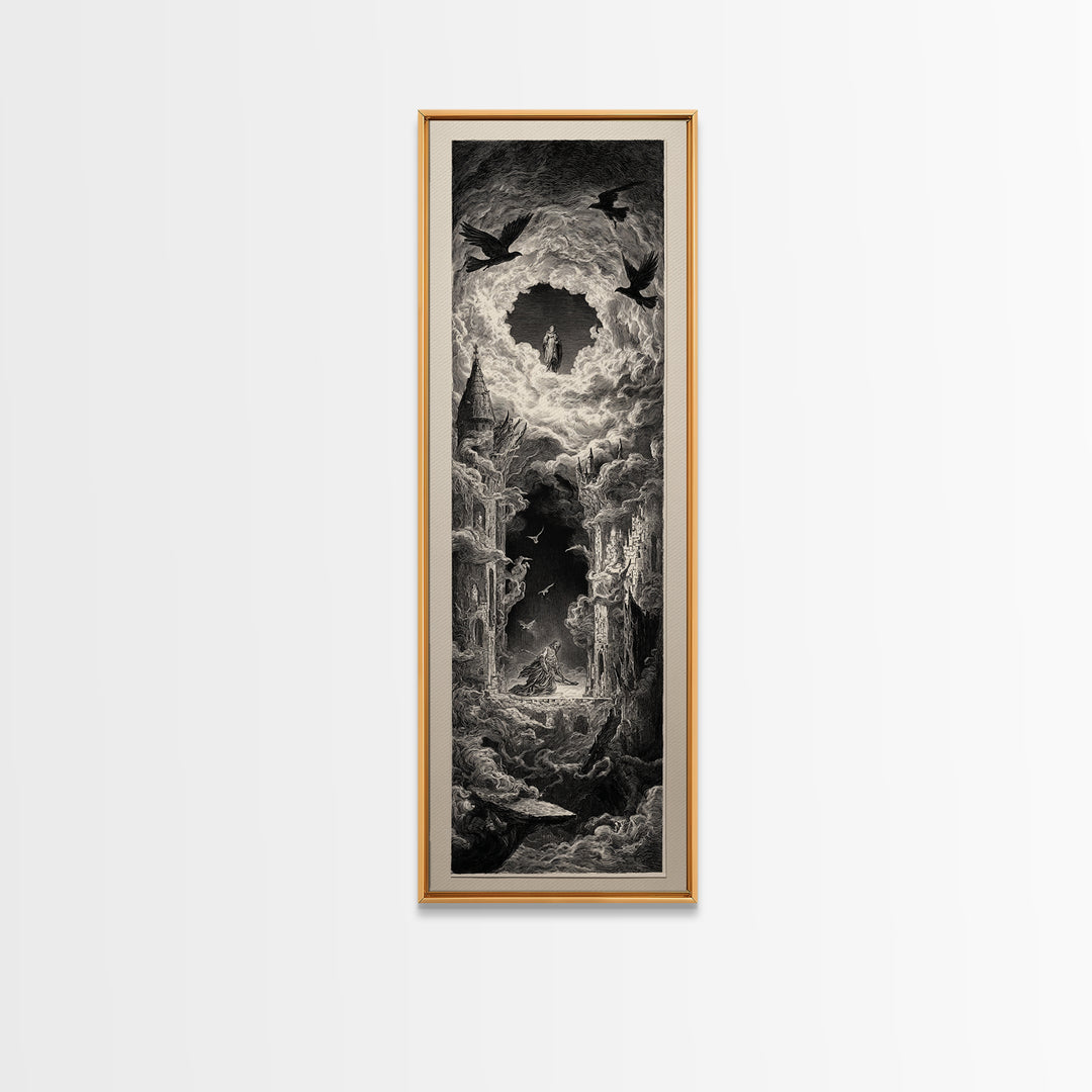 The Dream Eater, Gothic Engraving Art, Tall Narrow Wall Art, Dark Halloween Decor, Framed Canvas Print, Halloween Wall Art